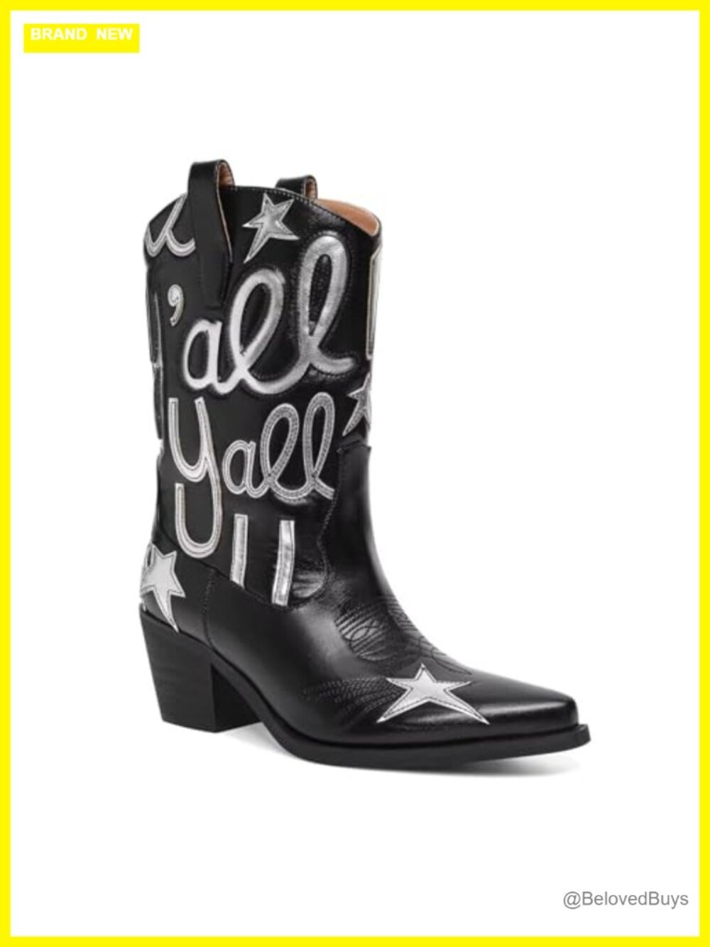 Women's Western Cowboy Boots Mid Calf Pointed Toe Chunky Heel Faux Leather Pull